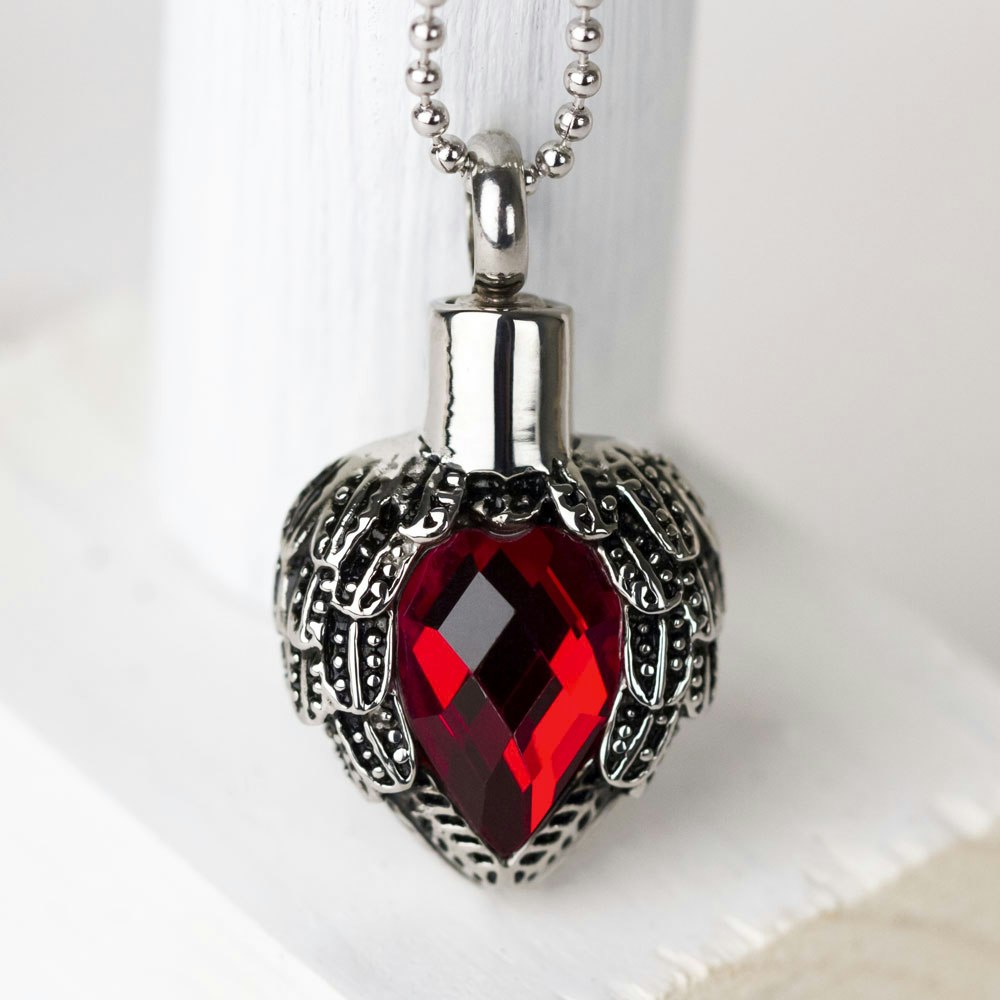 RUBY DRAGONFLY RED COLOR STAINLESS Cremation URN W/FUNNEL Necklace Ash JEWELRY